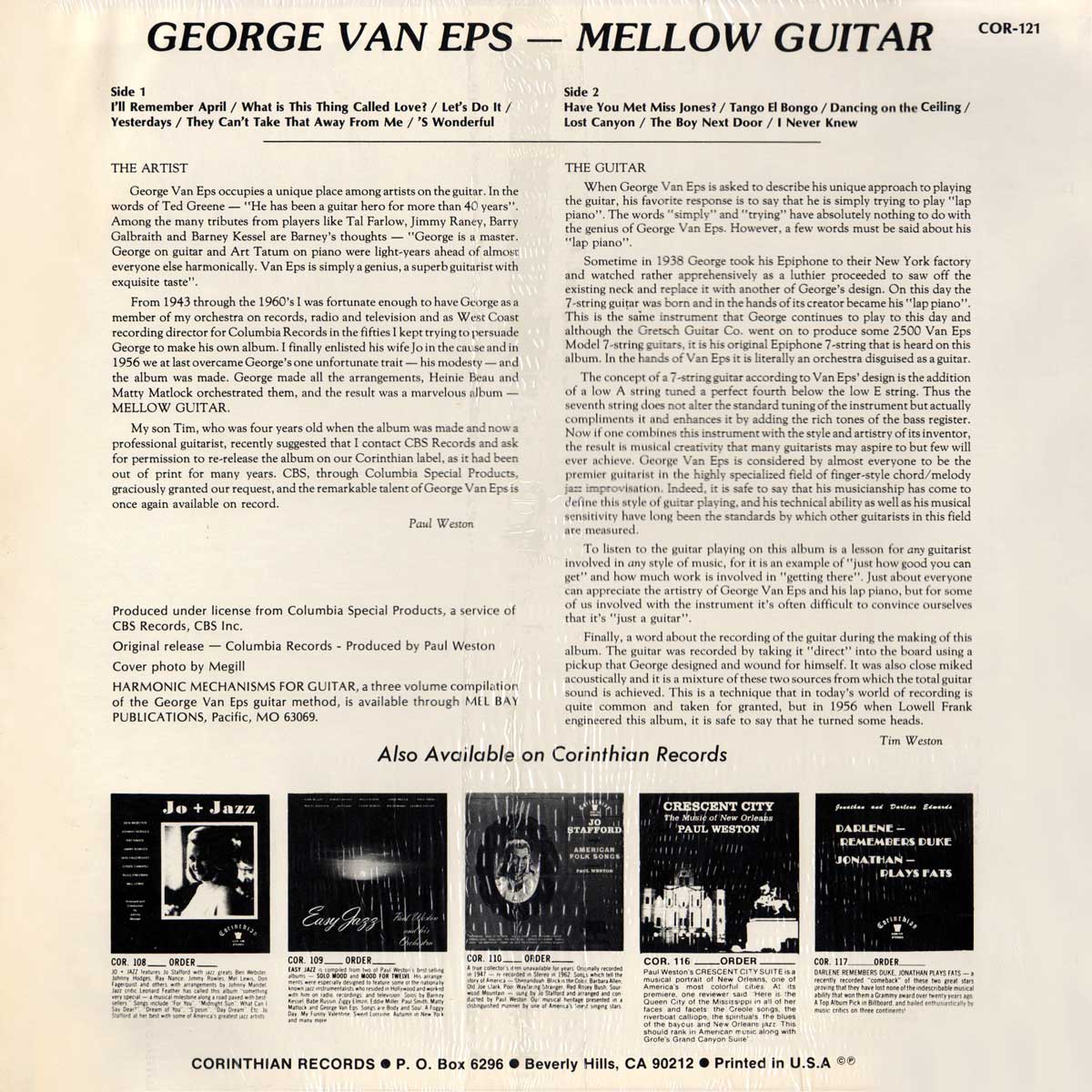 George Van Eps - Mellow Guitar - Back Cover